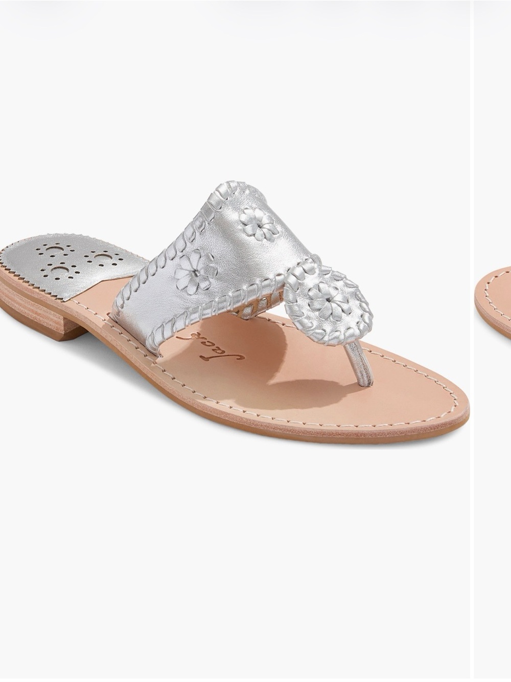 Jack Rogers Silver Leather Flat Thong Sandal Size 7 NWOT